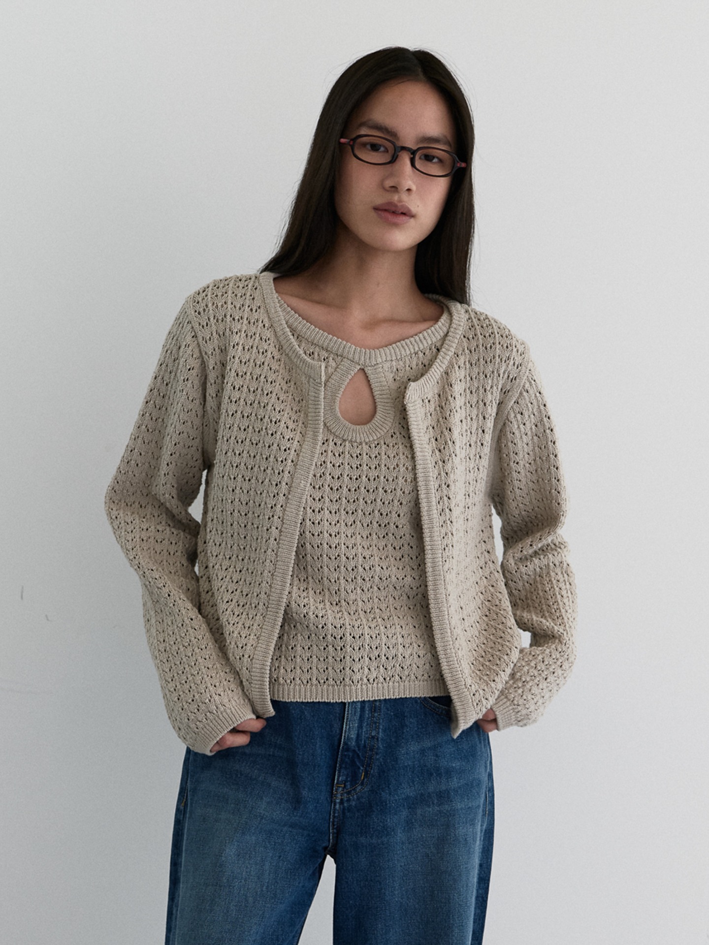 [Monthly event]NET KNIT CARDIGAN_BEIGE
