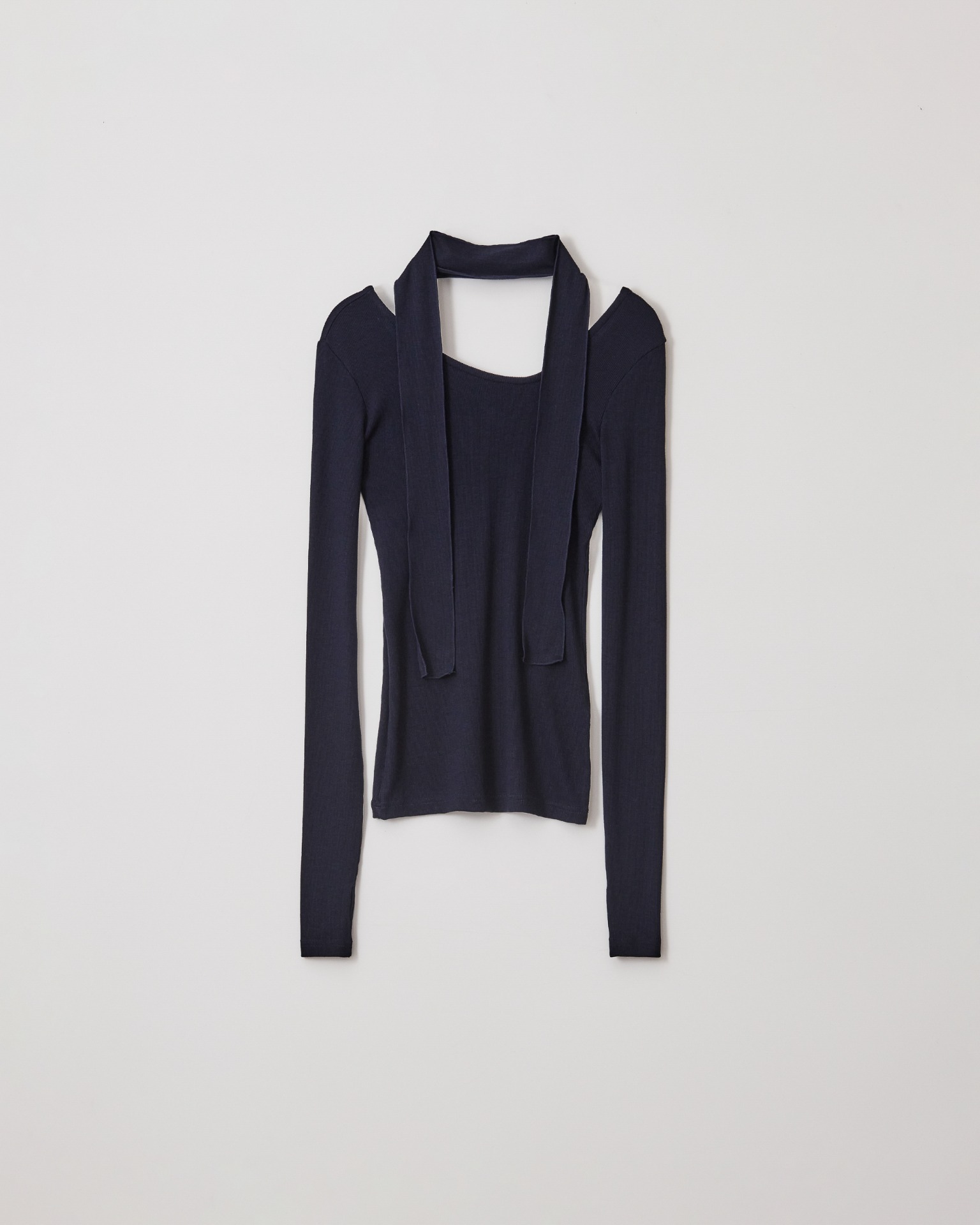 NECK POINT RIBBED TOP_NAVY